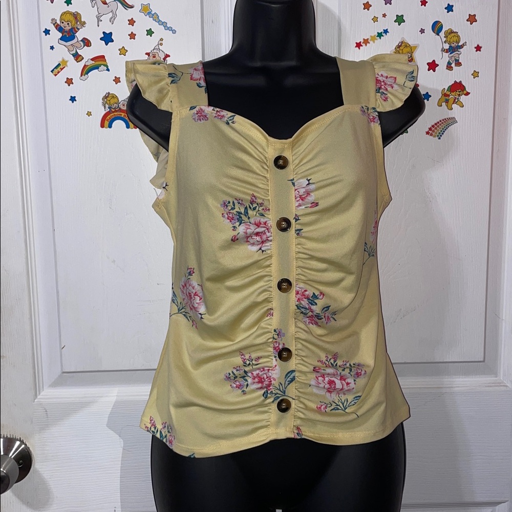 Beautiful yellow floral ruffle top